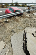 Car damaged following an earthquake